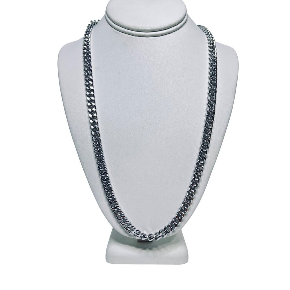 Western Germany Single Strand Chunky Silver Tone Curb Chain Necklace (5814)